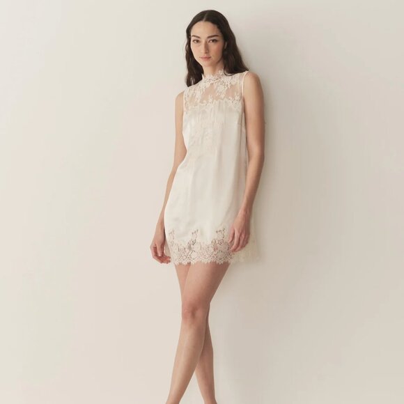 553. DOEN Valeria Silk Lace Mini Dress Sea Salt Off White $398 EUC Small - Picture 1 of 9